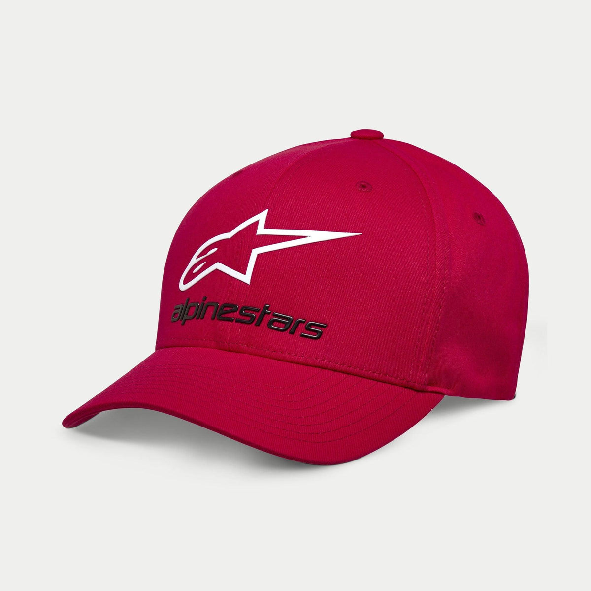 Casquette Alpinestars Always 2.0, casquette sportswear, rouge, contour du logo étoile blanc avec texte Alpinestars noir, visière courbée avec couronne structurée, streetwear décontracté motorsport