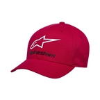 Casquette Alpinestars Always 2.0, casquette de baseball, rouge, logo étoile blanc et texte Alpinestars noir, visière courbée, couronne structurée, style streetwear décontracté inspiré du sport automobile