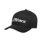 Casquette Alpinestars Blaze 2.0, casquette de baseball structurée, noire, logo brodé blanc sur le devant, visière courbée, tissu en sergé extensible, couvre-chef décontracté inspiré du sport automobile