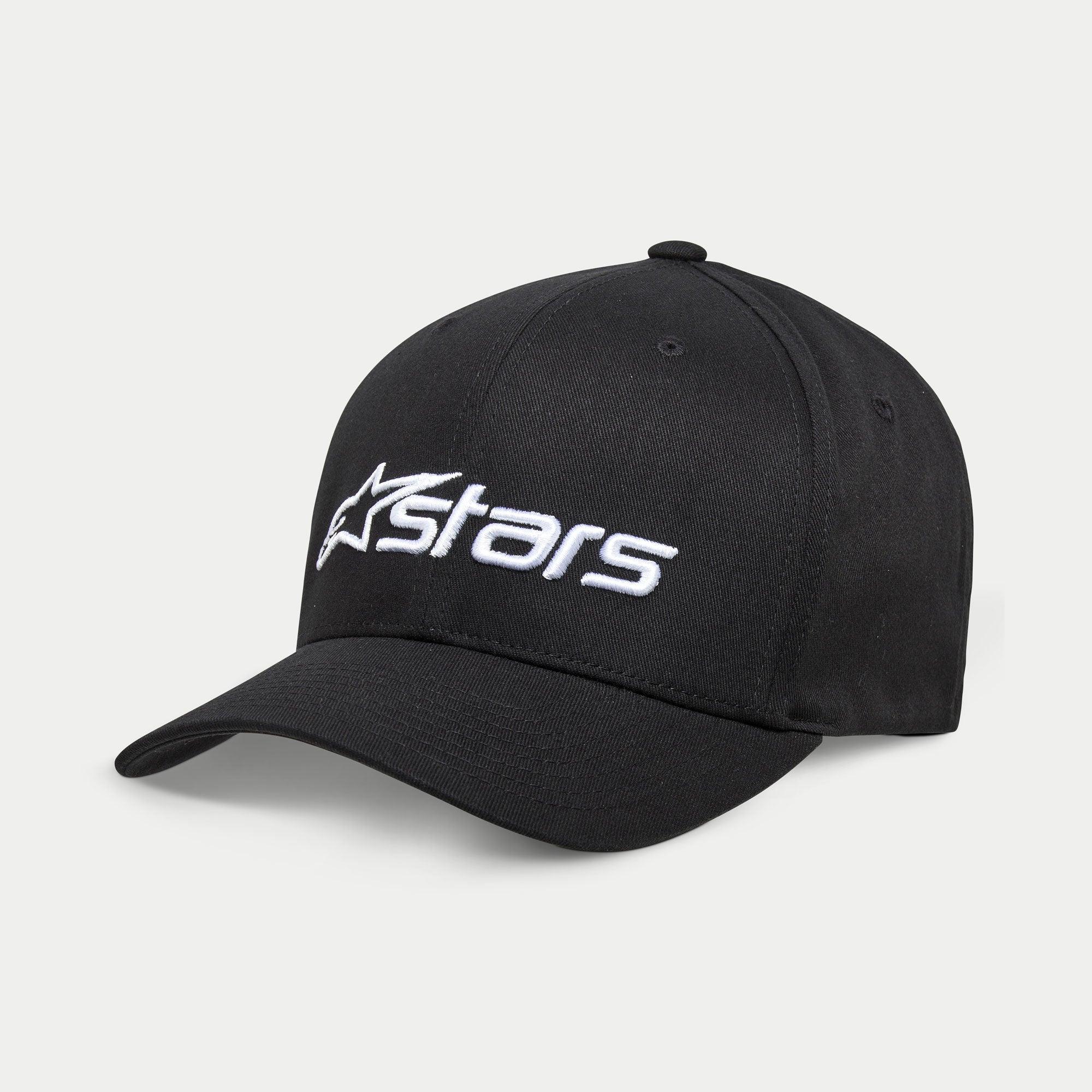 Casquette Alpinestars Blaze 2.0, casquette de baseball noire, avec visière incurvée et couronne structurée, logo Astars blanc texturé sur le devant, couvre-chef sportswear décontracté