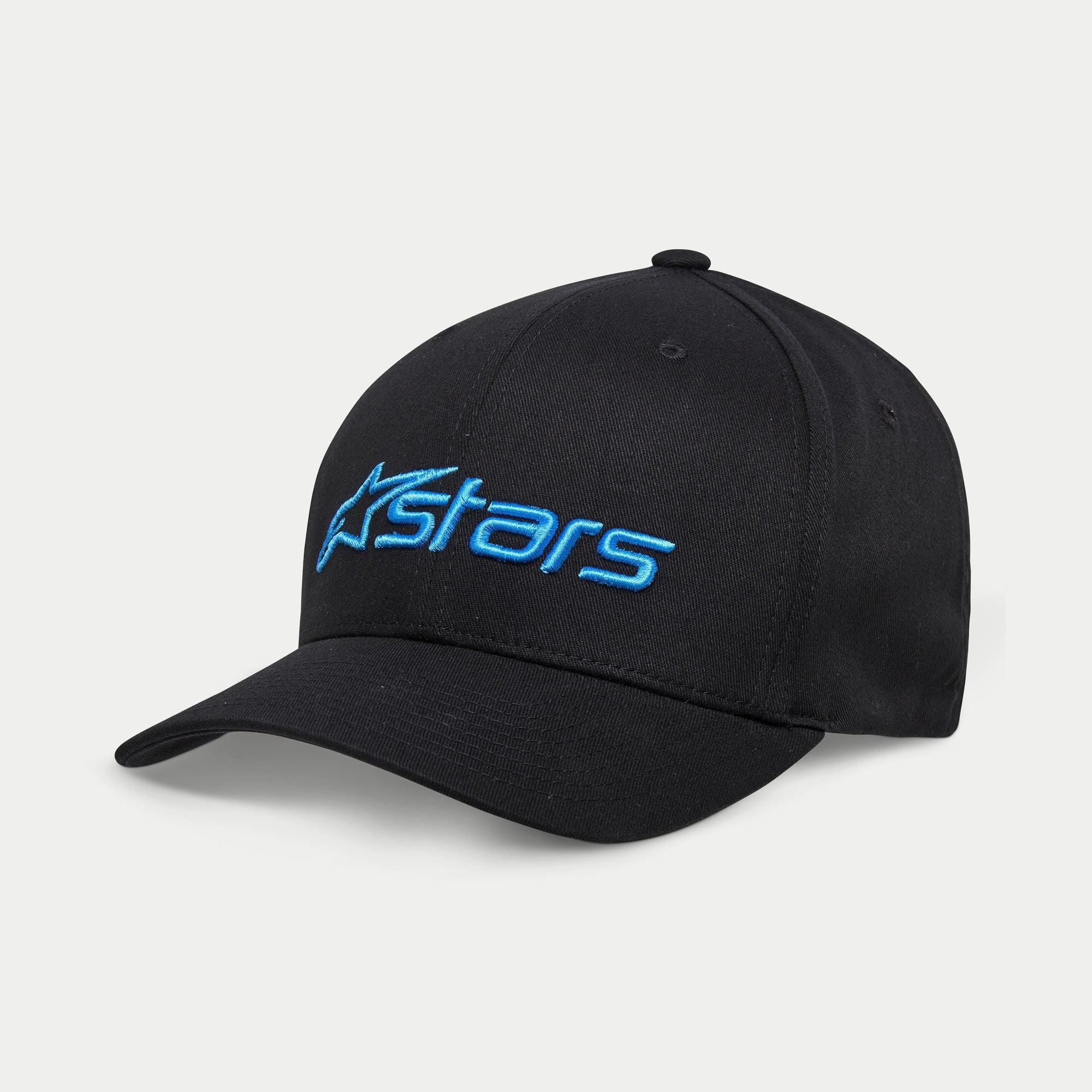 Casquette Alpinestars Blaze 2.0, casquette de baseball, noire avec logo Astars bleu clair, visière courbée et couronne structurée, accessoire sportswear décontracté