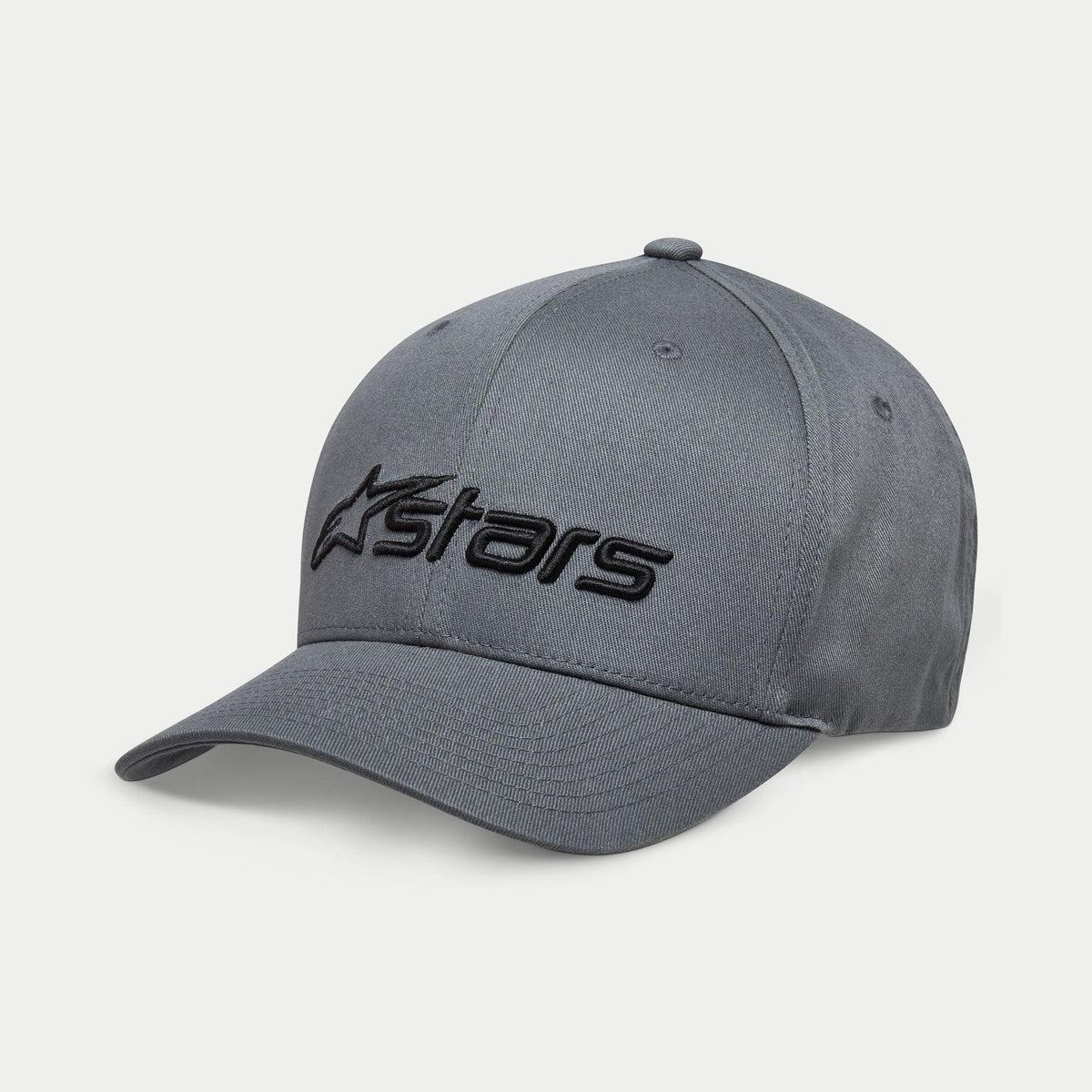 Casquette Alpinestars Blaze 2.0, casquette structurée à visière courbée, noir anthracite, logo Astars noir texturé, tissu en sergé extensible, streetwear décontracté d'inspiration sport mécanique