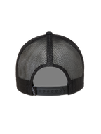 Alpinestars Heritage Patch Trucker Hat in Black, featuring a breathable poly mesh back and adjustable snapback closure.