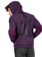 Sweat à capuche Alpinestars Perpetuate, molleton chiné violet, vue de dos avec grand graphique noir « A STARS » et empiècements violet foncé aux coudes et sur la capuche, streetwear décontracté inspiré du sport automobile