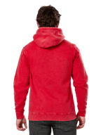 Sweat à capuche Alpinestars Unbound, vue de dos d'un pull en polaire rouge teint en vêtement, streetwear décontracté, avec poignets et ourlet côtelés, capuche doublée, porté avec un pantalon sombre