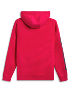 Alpinestars Sweat À Capuche Unbound, sweat à capuche de sportswear rouge, vue de dos montrant la capuche doublée et le marquage sur les manches