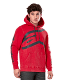 Alpinestars Unbound Hoodie, sweat à capuche en polaire, rouge teint en vêtement, grand logo gris sur la poitrine, lettrage Alpinestars sur les manches, poche kangourou et capuche à cordon de serrage, streetwear décontracté inspiré du sport automobile