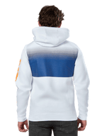 Alpinestars Specter Hoodie, White, casual streetwear hoodie with a blue gradation fade print on the back, orange wordmark logo on the sleeve, back view