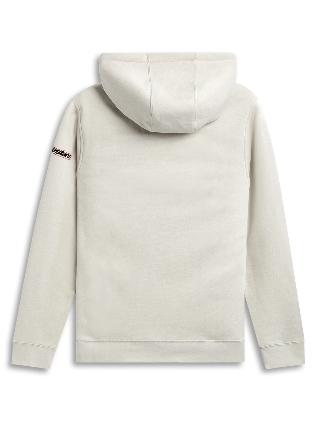Alpinestars Sweat À Capuche Insignia, sweat à capuche de sportswear blanc cassé, vue de dos montrant une capuche doublée et un détail de logo sur la manche