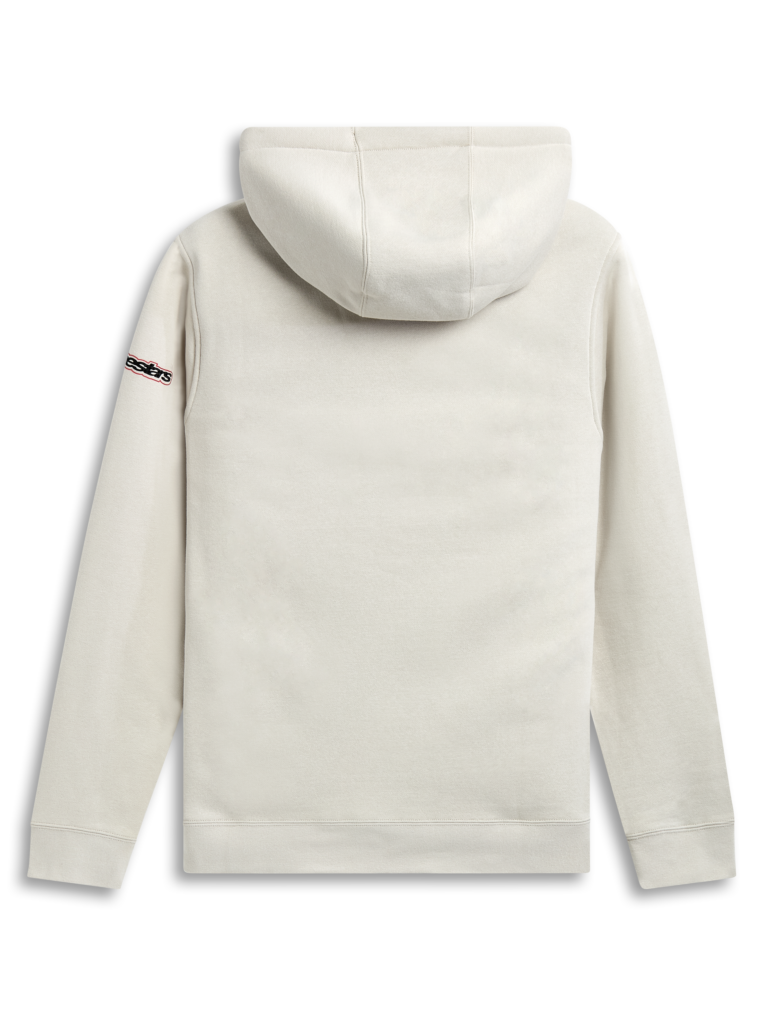 Alpinestars Sweat À Capuche Insignia, sweat à capuche de sportswear blanc cassé, vue de dos montrant une capuche doublée et un détail de logo sur la manche