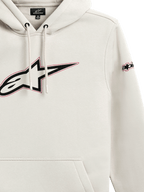 Sweat à capuche Alpinestars Insignia, polaire décontractée à enfiler, blanc cassé, grand logo Astars sur la poitrine avec contour rouge, marquage sur la manche, capuche à cordon de serrage, poche kangourou, design inspiré du sport automobile