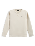 Alpinestars Positive Crew, sweat à col rond, blanc cassé, petit logo Alpinestars noir sur la poitrine, col côtelé avec détail de couture en V, poignets et ourlet côtelés, streetwear décontracté inspiré des sports mécaniques