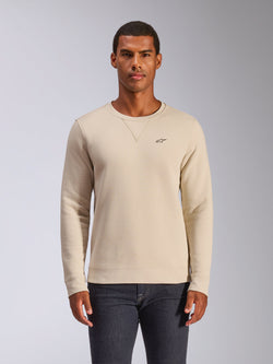 Alpinestars Positive Crew, Crewneck Sweatshirt, Off White, featuring a small black star logo on the chest, V-stitch collar detail, ribbed cuffs and hem, casual motorsport-inspired streetwear