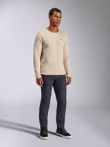 Alpinestars Positive Crew, sweatshirt à col rond, blanc cassé, style streetwear décontracté, avec petit logo A-star noir sur la poitrine, col côtelé avec couture en V, manches longues, design moderne inspiré du sport automobile