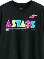 Alpinestars Cereal CSF Tee, t-shirt à manches courtes, noir, logo ASTARS géométrique et coloré avec accents rose, vert et bleu, texte Premium Racewear, streetwear décontracté de sport automobile