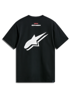 Alpinestars T-shirt Formulate CSF, t-shirt à manches courtes, noir, vue de dos avec un grand logo Astars blanc perforé et marquage textuel rouge et blanc, streetwear décontracté sport automobile