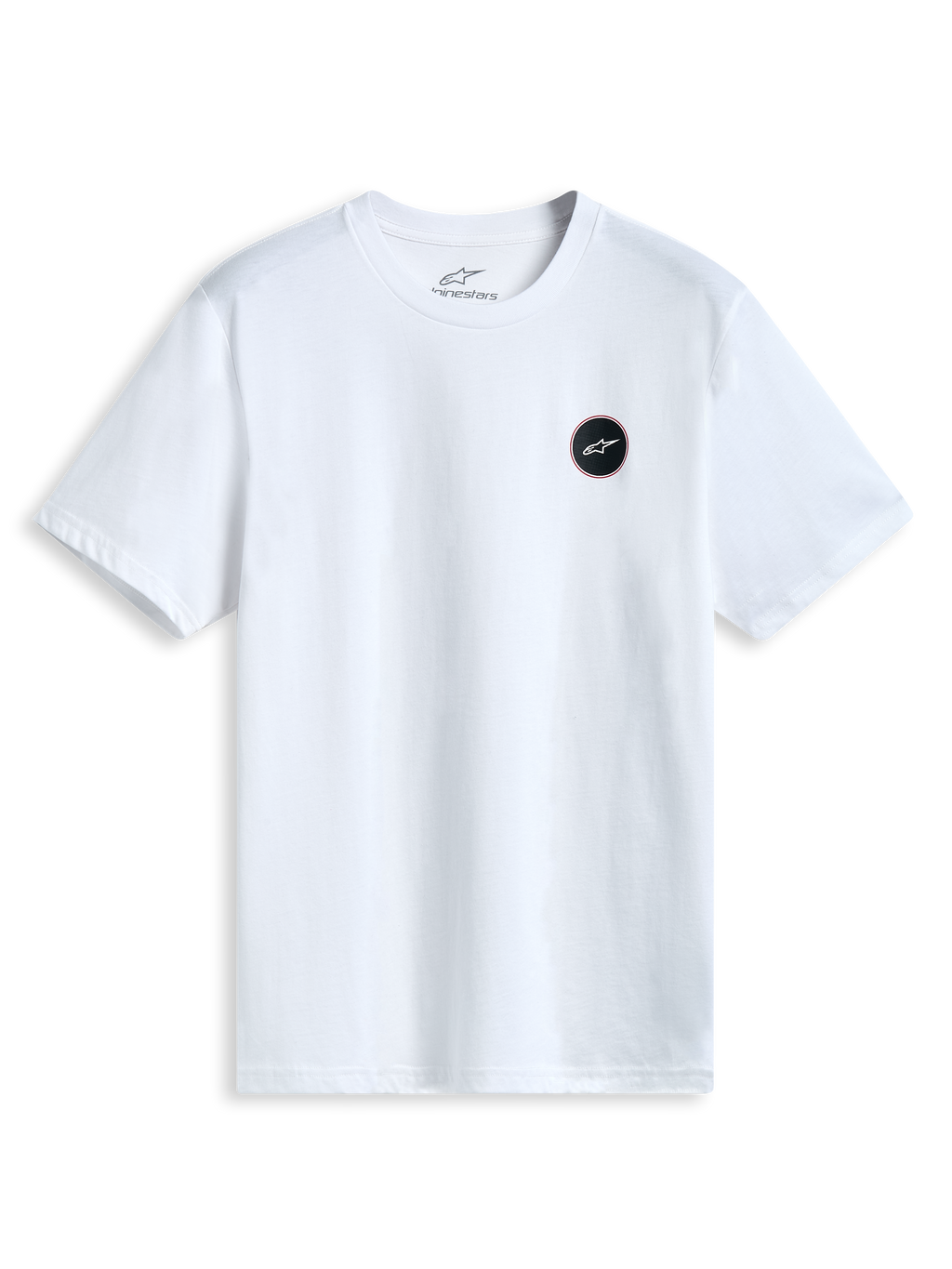 Alpinestars Dot Carbon CSF Tee, white short-sleeve sportswear t-shirt with a carbon-fiber look astars chest logo graphic.