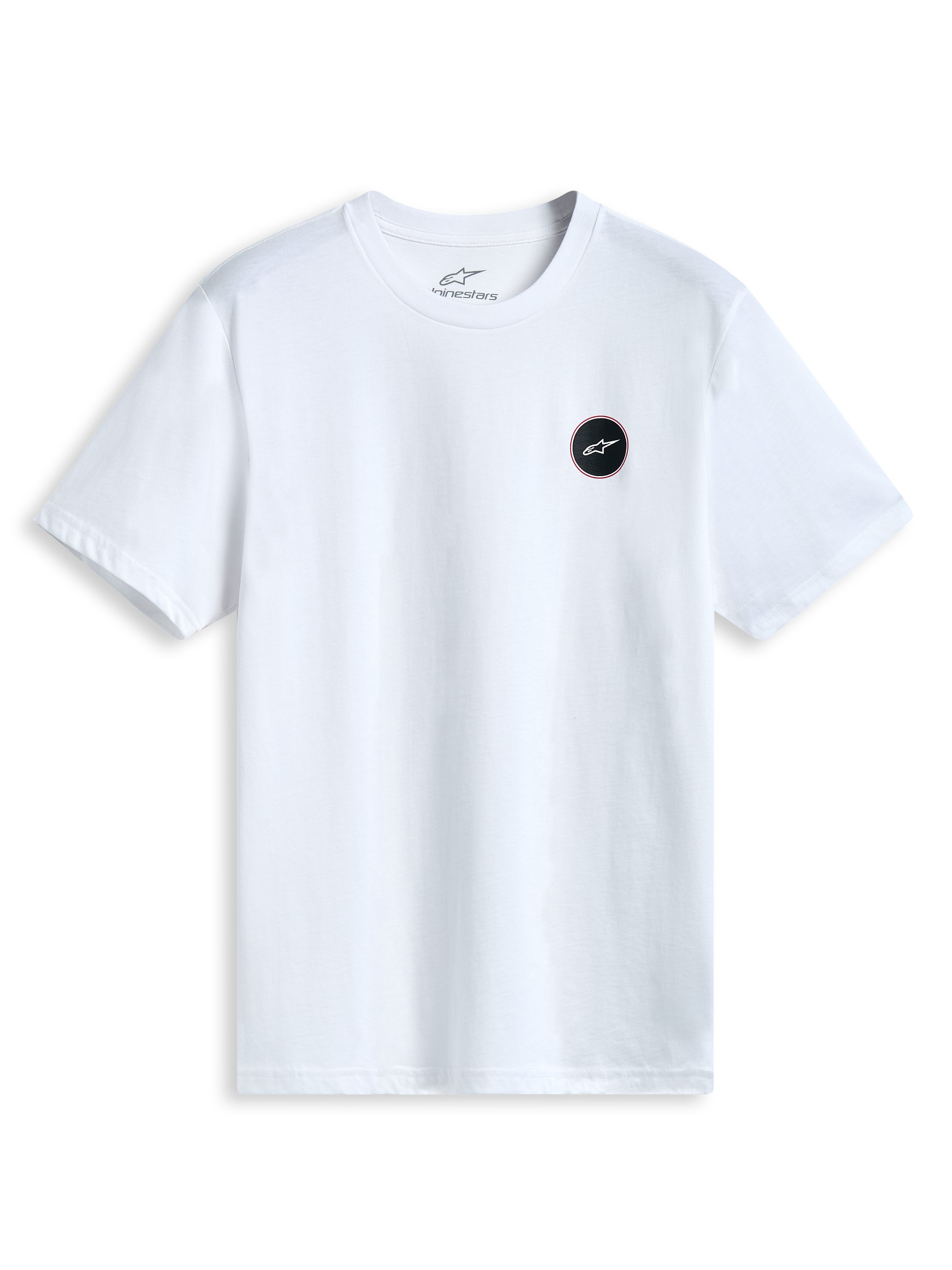 Alpinestars Dot Carbon CSF Tee, white short-sleeve sportswear t-shirt with a carbon-fiber look astars chest logo graphic.