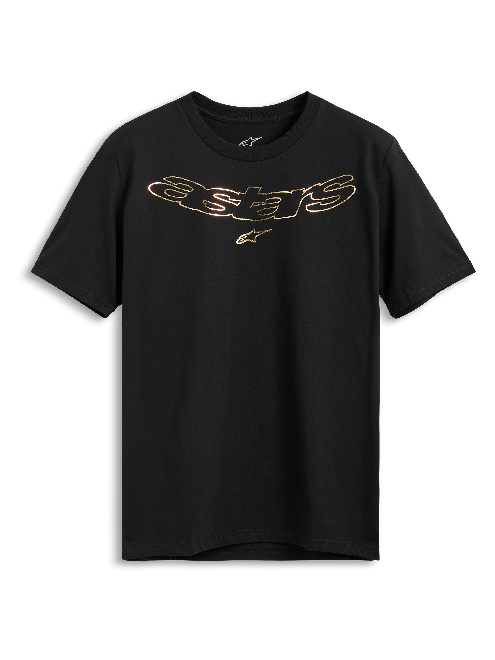 Alpinestars Luxo CSF Tee, Short Sleeve T-Shirt, Black, Metallic Gold Astars Logo with Star Symbol on Chest, Casual Motorsport Streetwear