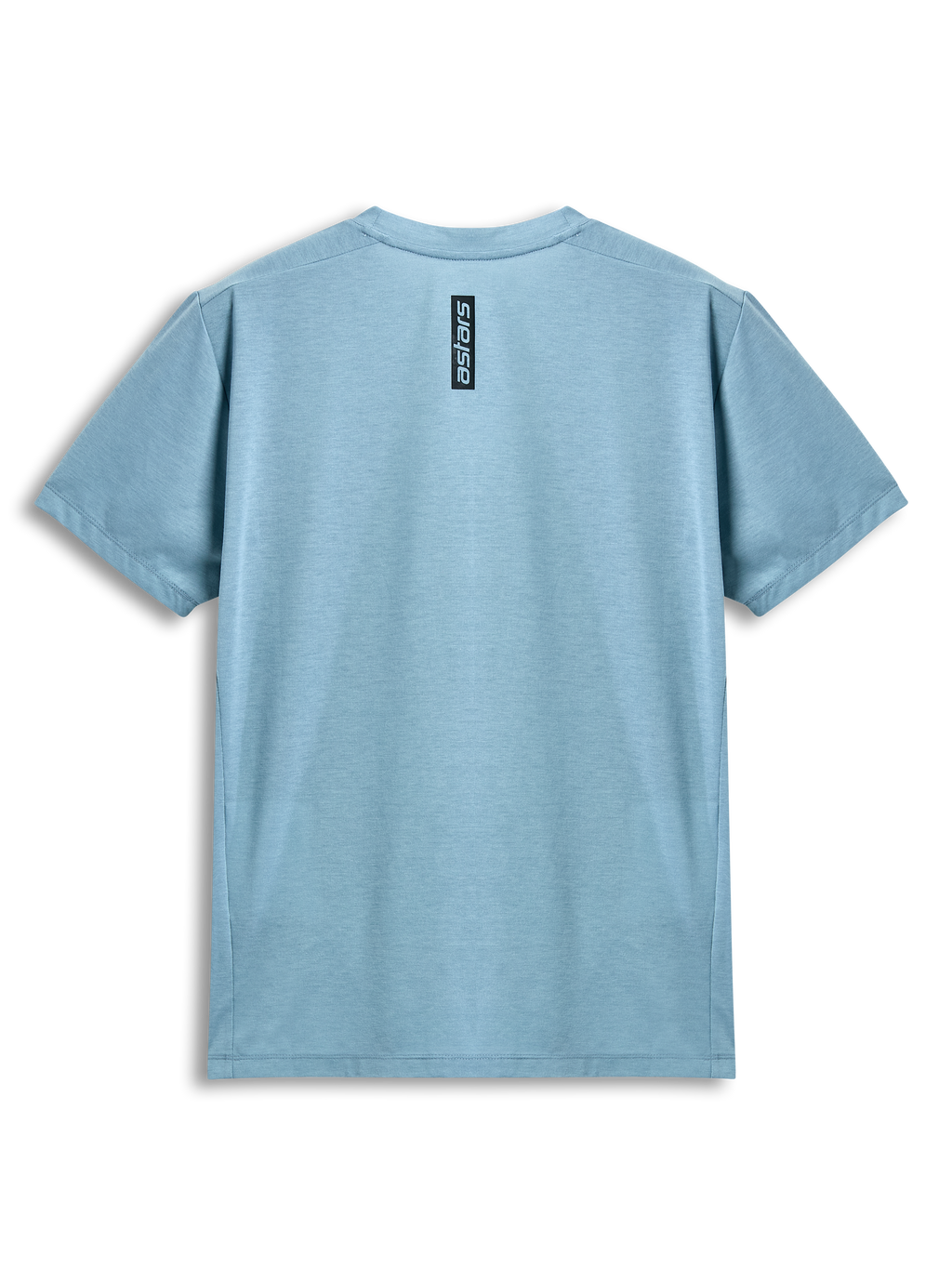 Alpinestars Point Performance Tee, t-shirt à manches courtes, bleu glacé, vue arrière avec impression verticale noire du mot astars, vêtement de sport performant et décontracté