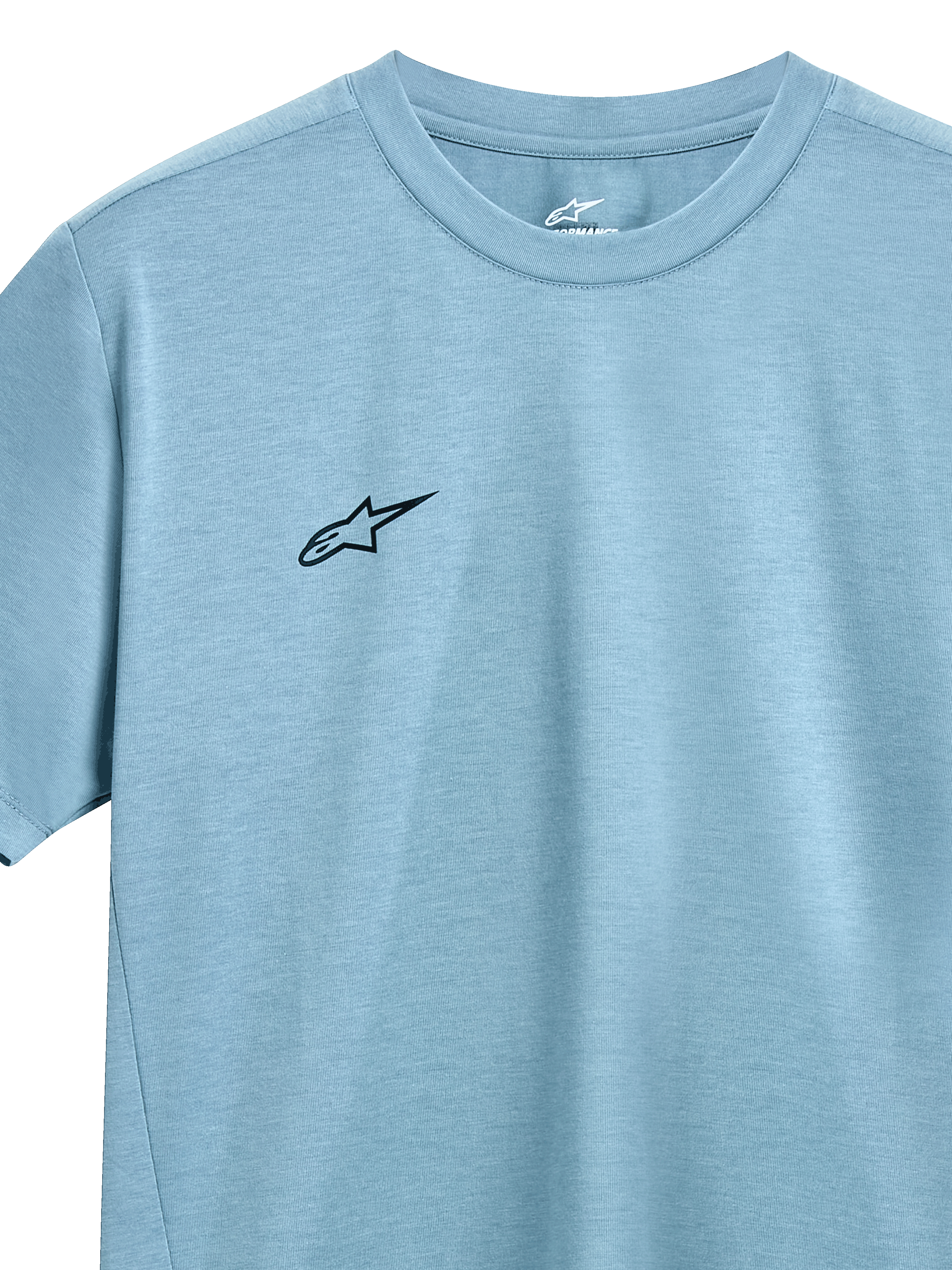Alpinestars Point Performance Tee, T-shirt à manches courtes, Ice Blue, petit logo Alpinestars noir sur la poitrine, col rond, tissu performant évacuant l'humidité