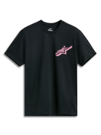 Alpinestars Attrition Performance Tee, Short Sleeve Performance T-Shirt, Black with Pink Alpinestars Logo, Crew Neck, Performance Sportswear
