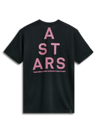 Alpinestars Attrition Performance Tee, Short Sleeve T-Shirt, Black, back view featuring a large pink ASTARS block graphic and 'NEW INNOVATION TO PROTECT OUR FUTURE' text, sustainable performance sportswear