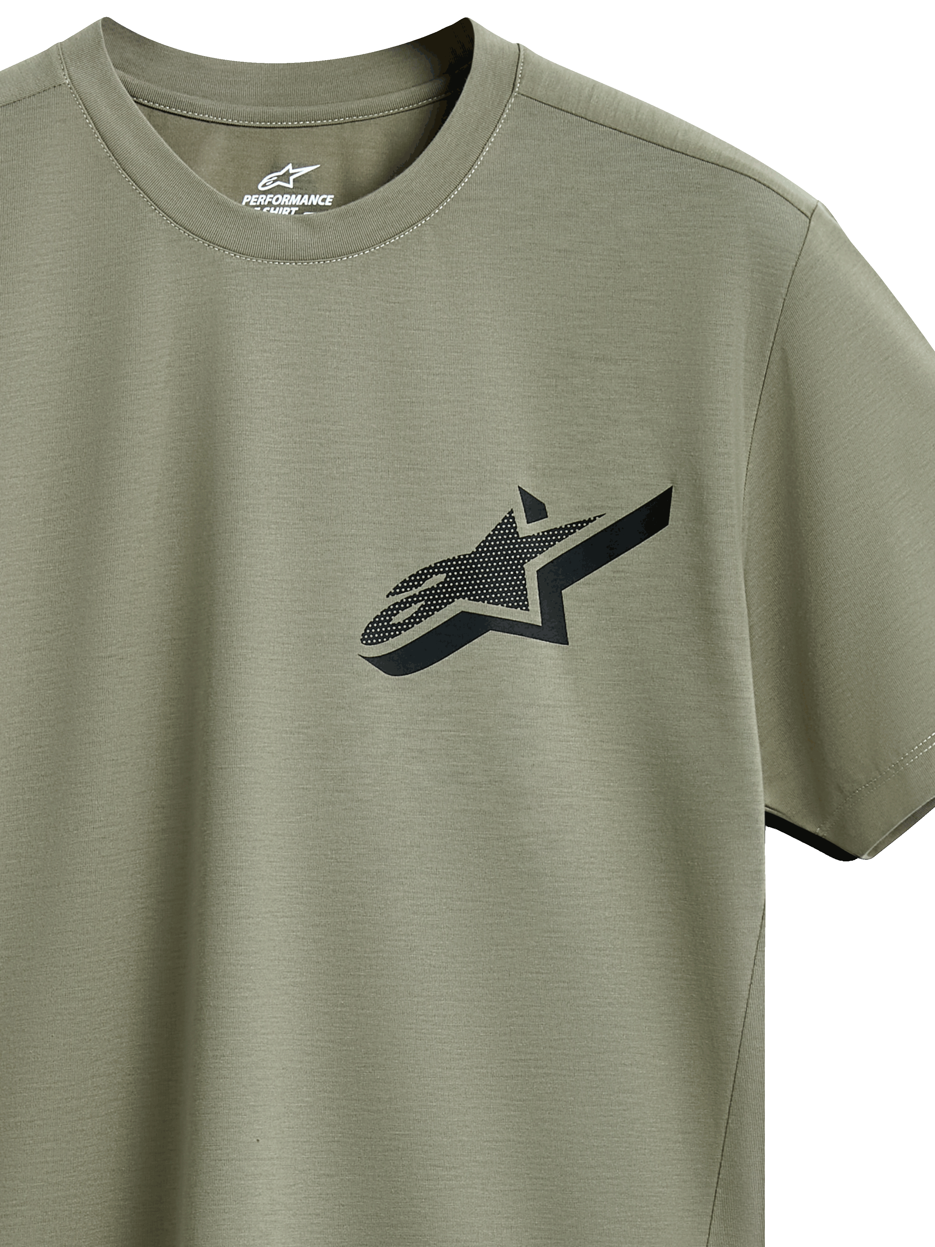 T-shirt Performance Attrition Alpinestars, t-shirt à manches courtes, vert clair, logo Astars noir avec motif texturé sur la poitrine, tissu performant durable évacuant l'humidité