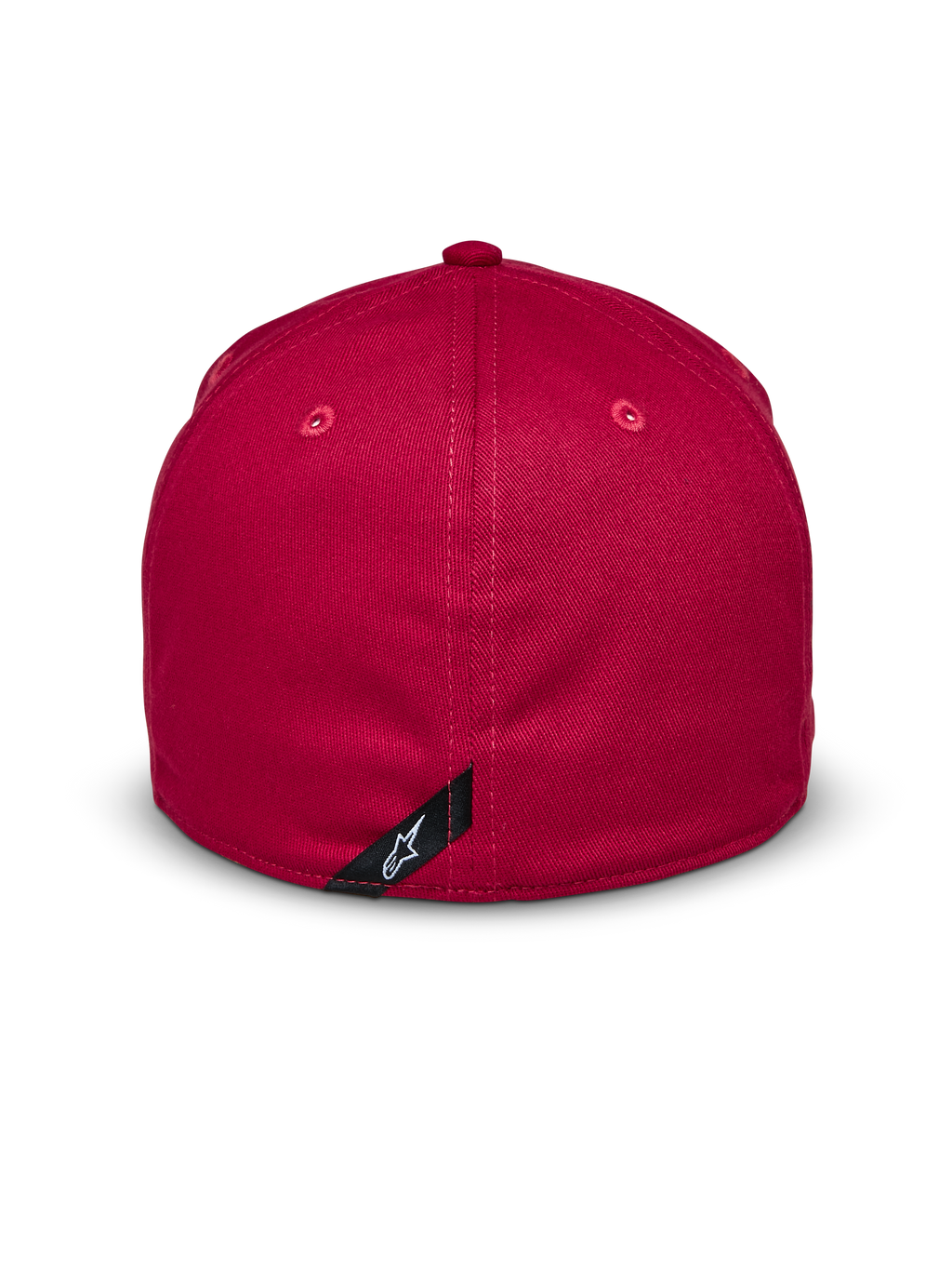 Casquette Alpinestars Elemental, rouge, vue arrière, design flex back avec couronne structurée, tissu en sergé extensible, dotée d'une petite étiquette noire avec le logo Alpinestars blanc, accessoire décontracté d'inspiration sport automobile