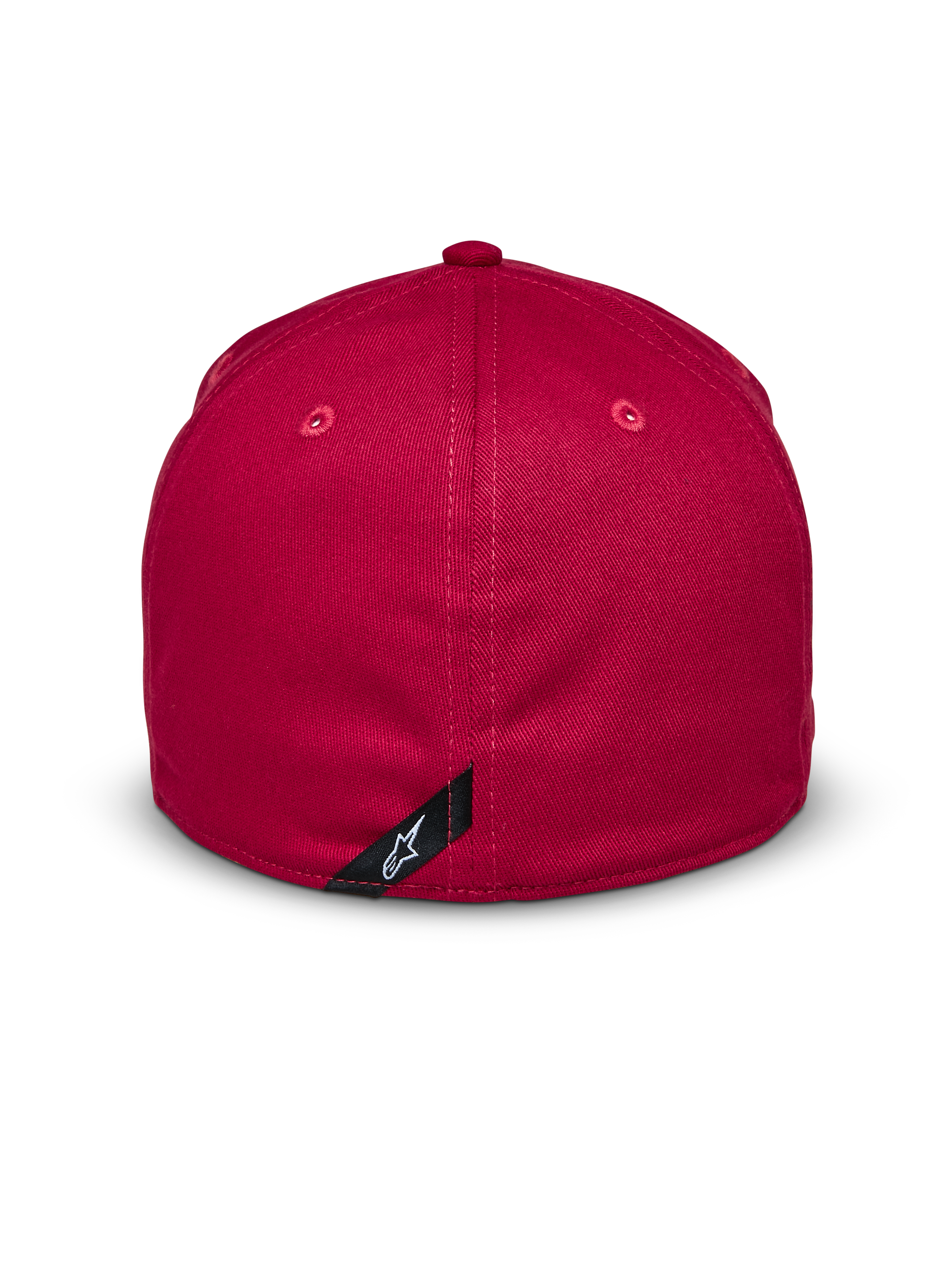 Casquette Alpinestars Elemental, rouge, vue arrière, design flex back avec couronne structurée, tissu en sergé extensible, dotée d'une petite étiquette noire avec le logo Alpinestars blanc, accessoire décontracté d'inspiration sport automobile