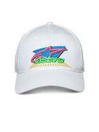 Casquette Alpinestars Vivid, blanche, casquette snapback à visière courbée, broderie de logo colorée en 3D et à plat sur le devant, vêtement de sport décontracté
