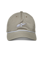 Casquette Alpinestars Tyler, casquette sportswear décontractée, kaki, vue de face avec logo brodé blanc et garniture en corde tressée, visière courbée, design à couronne basse