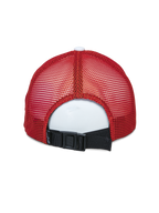 Casquette Trucker Vital Alpinestars, vue arrière, Blanc Marron Orange, avec panneaux en mesh rouge et fermeture réglable à boucle noire à l'arrière, couvre-chef sportswear décontracté