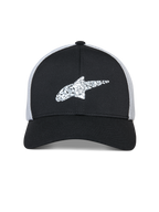 Casquette Trucker Alpinestars Terolithic, casquette Sportswear, noire avec arrière en filet blanc, logo étoile Alpinestars blanc texturé sur le devant, visière courbée et couronne basse structurée