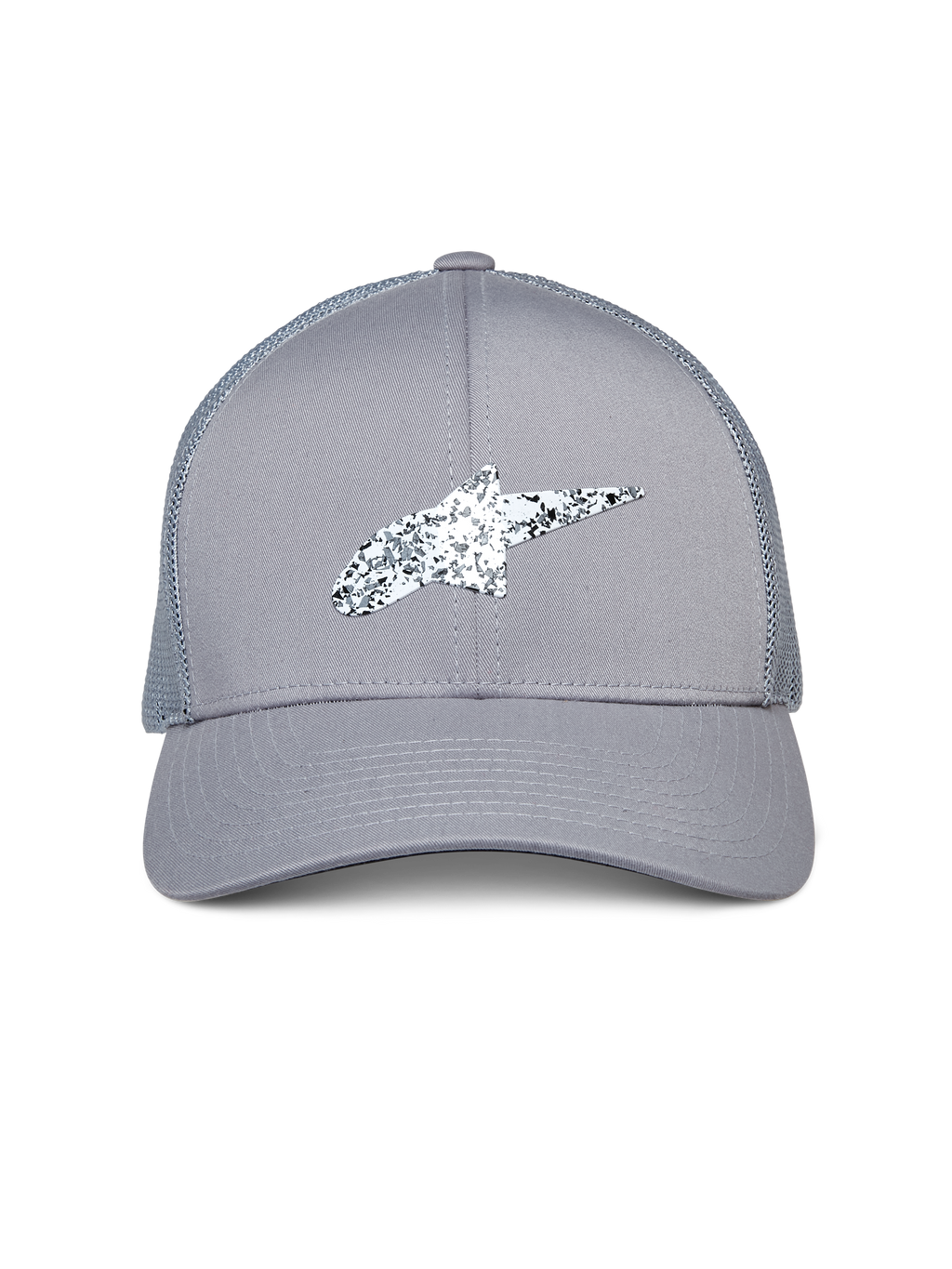 Casquette Trucker Alpinestars Terolithic, grise, avec logo Astar moucheté noir et blanc, visière courbée et arrière en maille filet, couvre-chef décontracté d'inspiration sport automobile