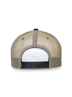 Casquette Trucker Mackinic Alpinestars, casquette trucker, bleu marine et kaki, vue arrière présentant des panneaux en maille beige et une fermeture snapback noire réglable, accessoire lifestyle décontracté