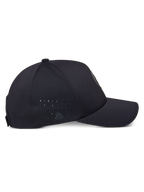 Alpinestars Apex Hat, Side Profile, Black, featuring a structured crown and curved bill, side panel perforations, small reflective logo, and smooth stitchless construction for a clean look
