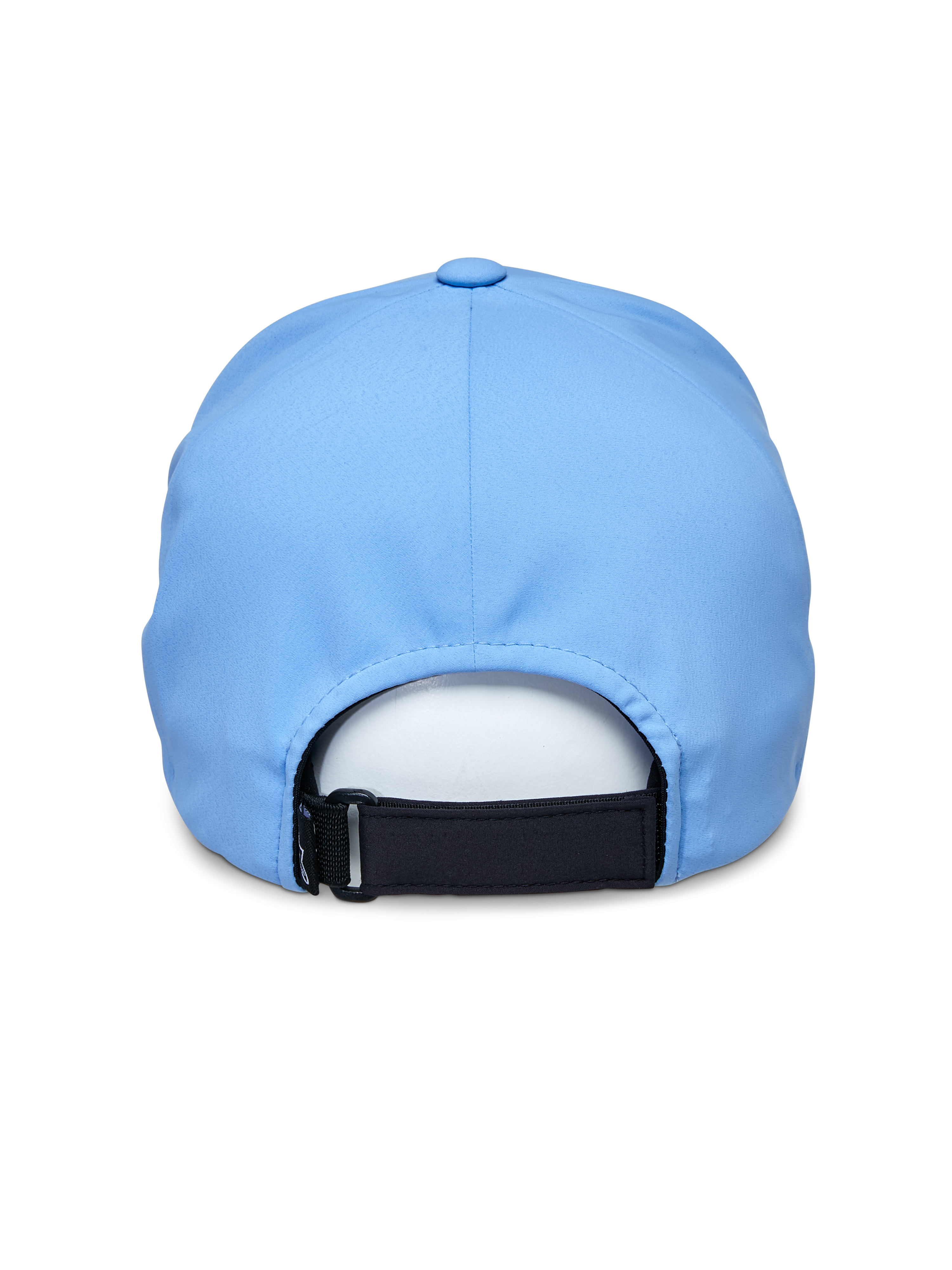 Casquette Alpinestars Apex, bleue, vue arrière avec sangle Velcro réglable noire, construction de couronne lisse sans couture, tissu technique évacuant l'humidité, casquette de sport haute performance