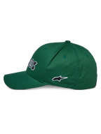 Alpinestars Cereal Hat, Green, Side profile view, featuring curved bill and embroidered black and white star logo, casual sportswear headwear