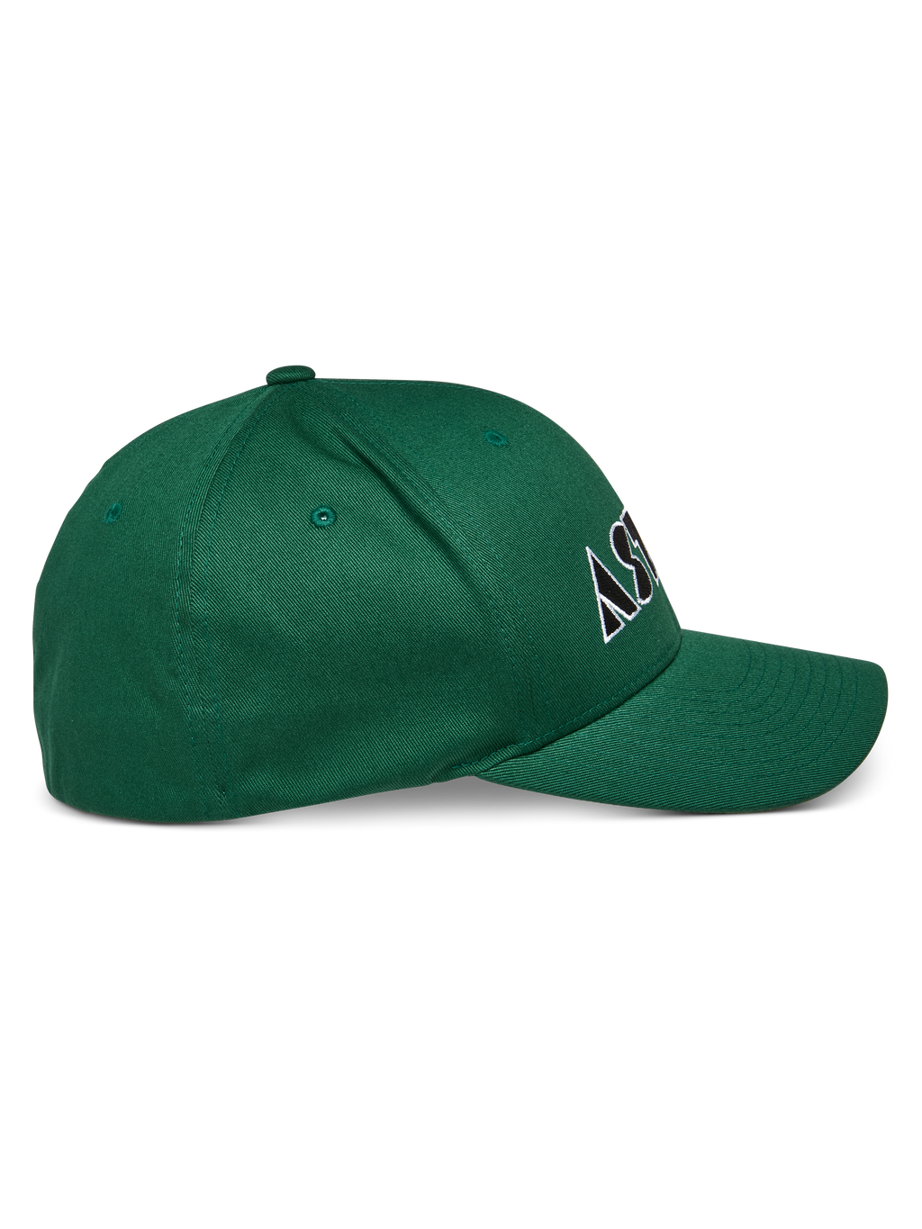 Alpinestars Cereal Hat, Green, Curved bill cap with structured crown, white and black embroidered logo, side profile view, casual sportswear
