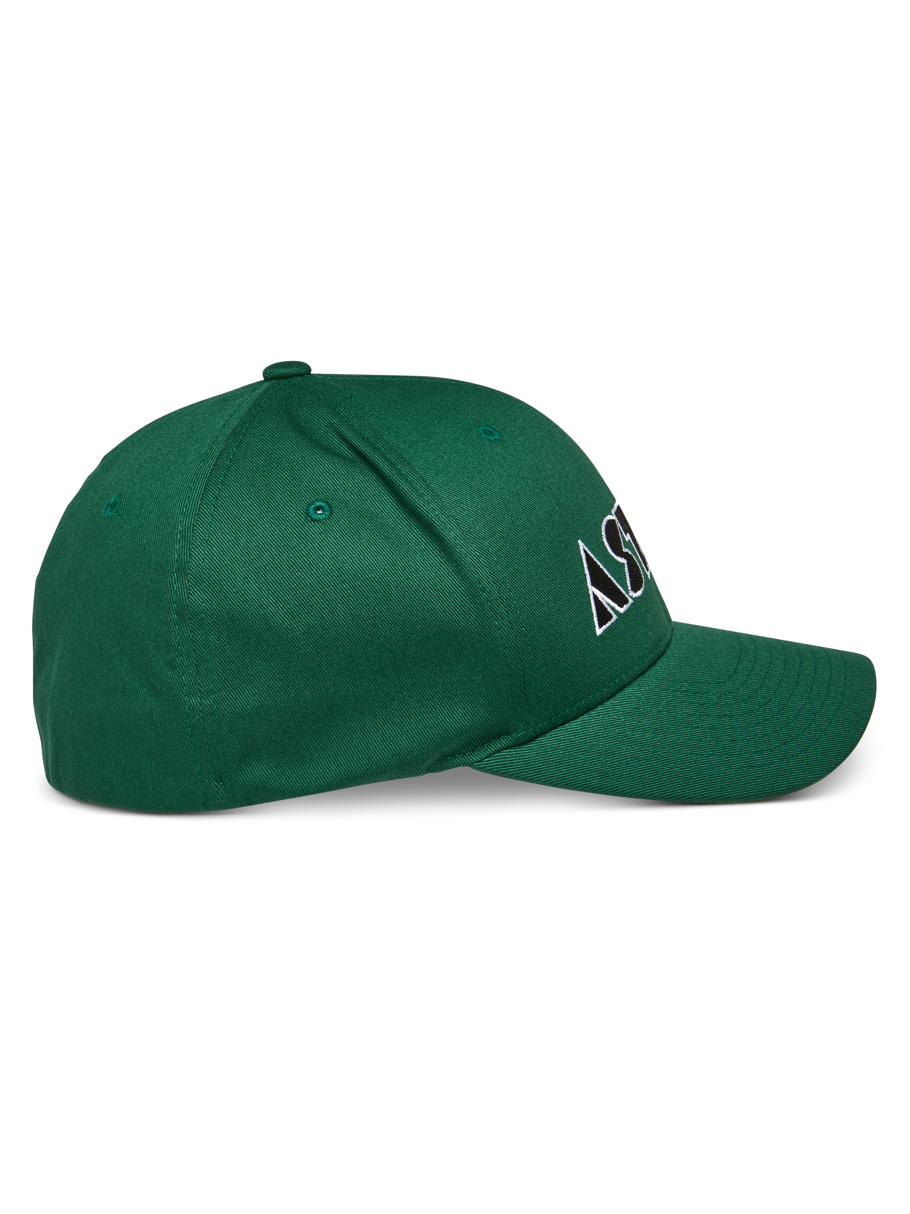 Alpinestars Cereal Hat, Green, Curved bill cap with structured crown, white and black embroidered logo, side profile view, casual sportswear
