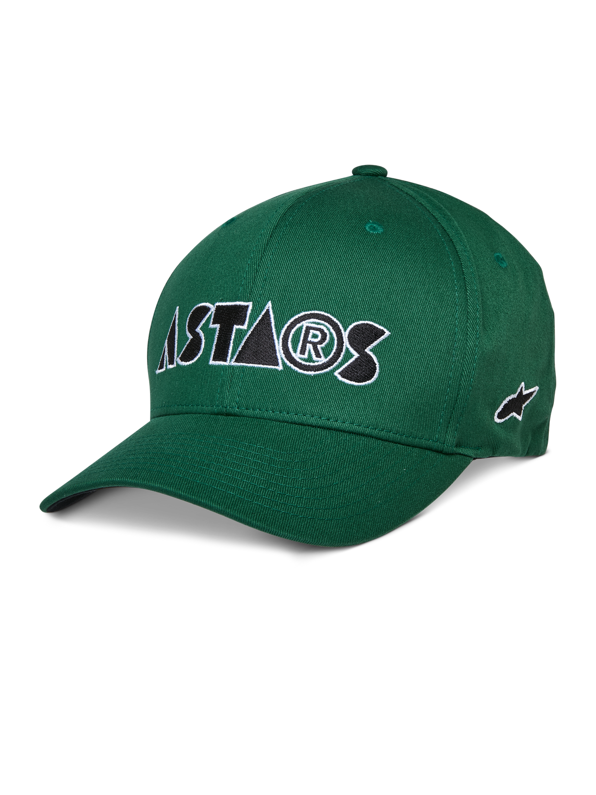 Alpinestars Cereal Hat, casquette de baseball verte, logo ASTARS brodé blanc et noir, visière courbée, couronne structurée, sportswear décontracté