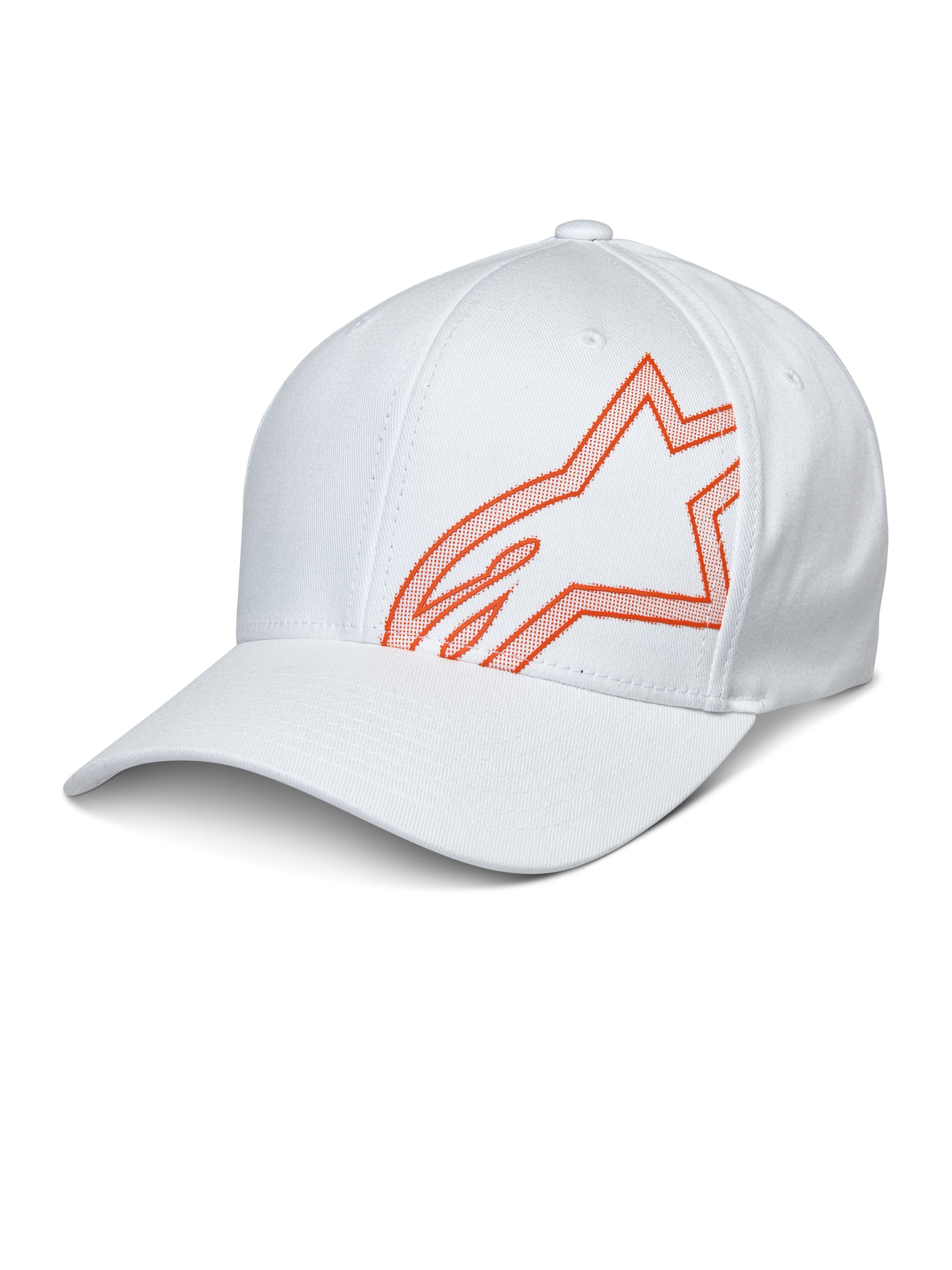 Alpinestars Casquette Share, casquette de baseball blanche avec logo Astars orange en impression HD en relief, visière incurvée et couronne structurée, sportswear motorsport décontracté