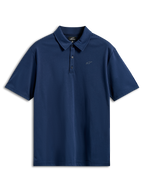 Alpinestars Impetus Sport Polo, Short Sleeve Polo Shirt, Navy Blue, mock mesh fabric with three-button placket and small gray Astars logo on the chest, casual motorsport sportswear