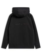 Sweat à capuche Alpinestars Emergent Oversized, vêtement streetwear décontracté noir, vue arrière montrant le logo Alpinestars brodé, coupe ample avec capuche et ourlet côtelé