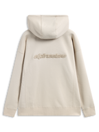 Sweat à capuche Alpinestars Emergent Oversized, vue de dos, sable, logo Alpinestars brodé en 3D au centre du dos, coupe oversize avec poignets et ourlet côtelés, streetwear décontracté