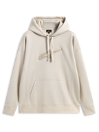 Sweat à capuche Alpinestars Emergent Oversized, streetwear motorsport décontracté, couleur sable avec logo Astars brodé en 3D ton sur ton, capuche à cordon de serrage, poche kangourou, coupe oversized décontractée