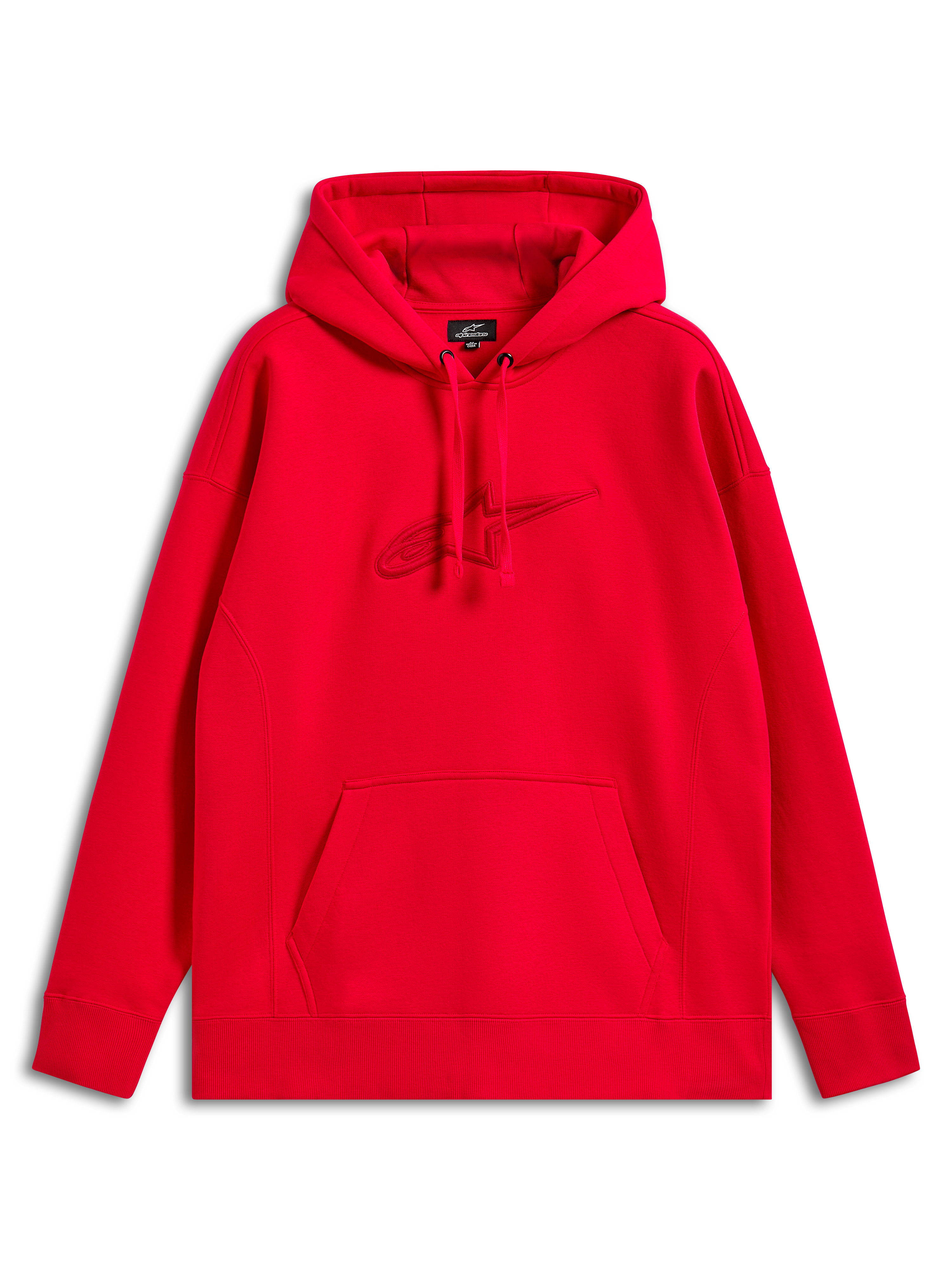 Alpinestars Emergent Oversized Hoodie, Red, Pullover Sweatshirt with Tonal 3D Embroidered Astars Logo, Kangaroo Pocket, Casual Motorsport Streetwear