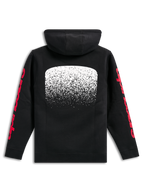 Alpinestars Obsessed Hoodie, sweat à capuche en polaire noir, vue de dos, grand motif graphique blanc avec dégradé MX au dos, logos Alpinestars rouges sur les manches, streetwear décontracté inspiré des sports mécaniques