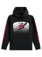 Sweat à capuche Alpinestars Obsessed, sweat à capuche noir, grand logo Astars à l'avant avec dégradé MX blanc et rouge, logos Alpinestars rouges sur les manches, capuche à cordon de serrage et poche kangourou, streetwear décontracté inspiré des sports mécaniques
